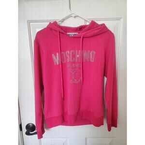 Moschino Milano Couture Pink Bling Logo Hoodie Size XLarge Womens